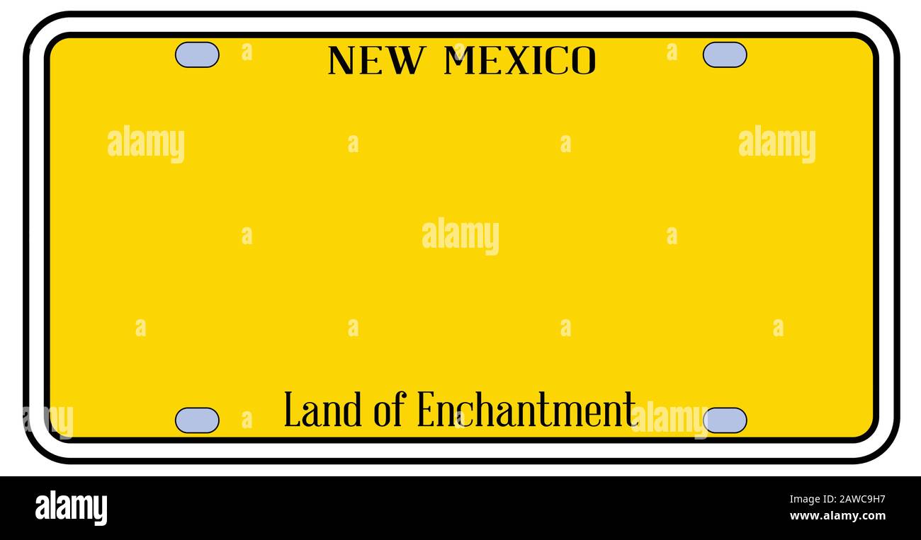 New Mexico state license plate in the colors of the state flag over a