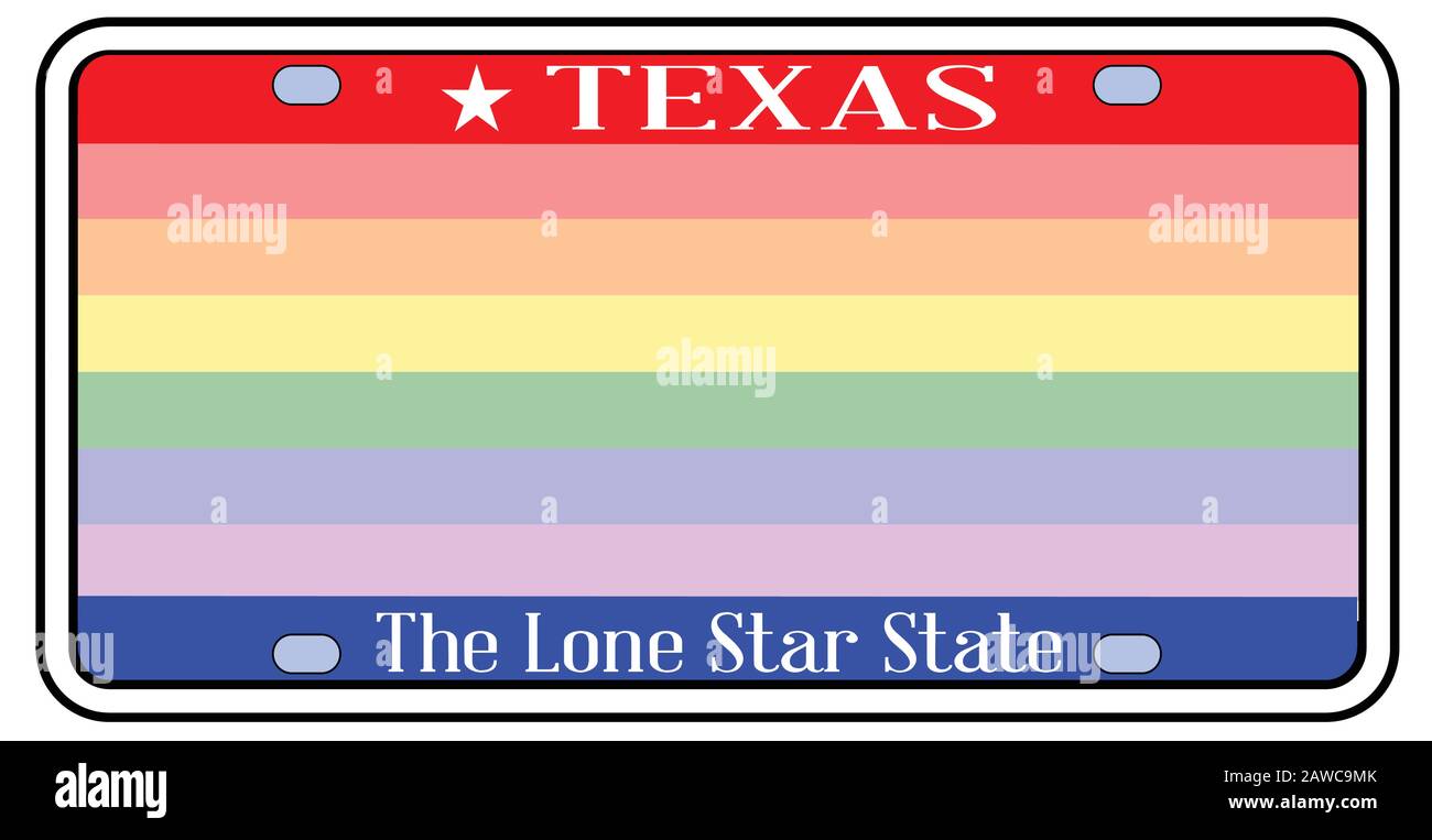 Blank Texas state license plate in the colors of the state flag with