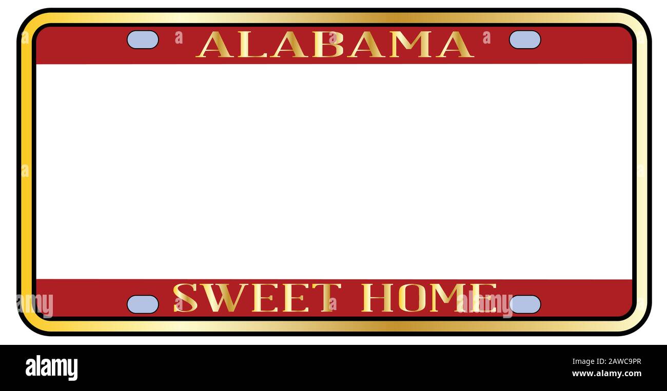 Blank Alabama state license plate in the colors of the state flag over