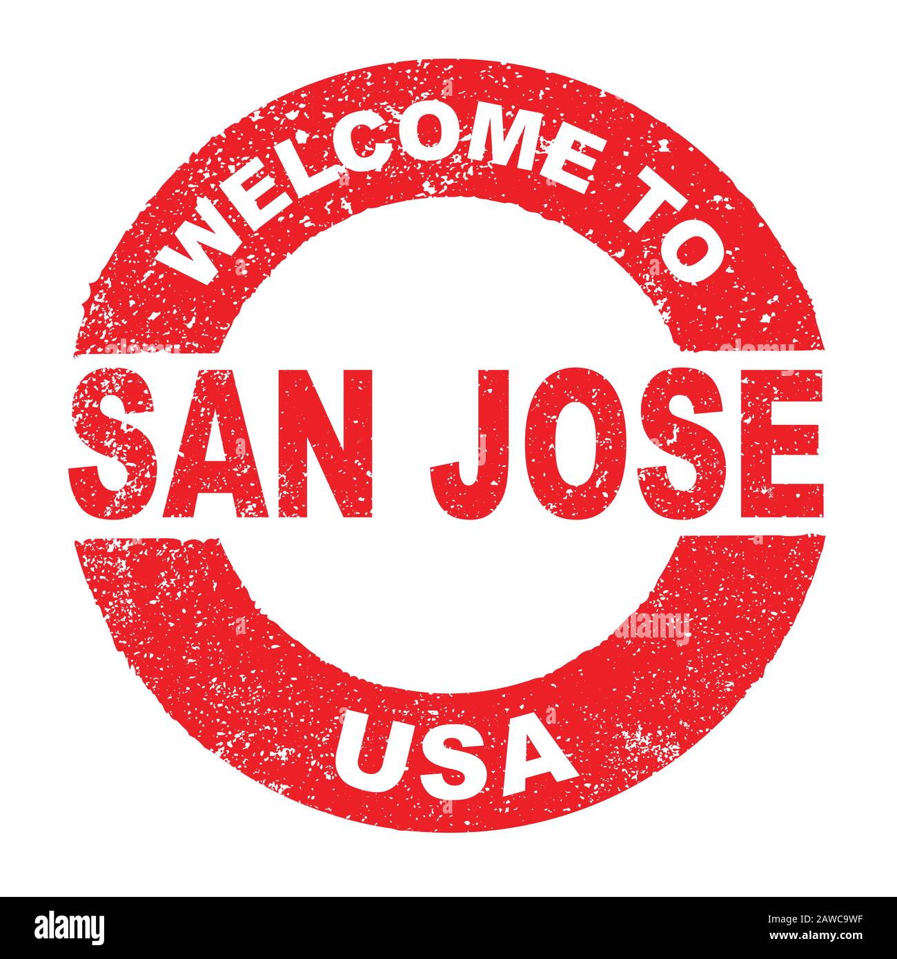 A grunge rubber ink stamp with the text Welcome To San Jose USA over a white background Stock Vector
