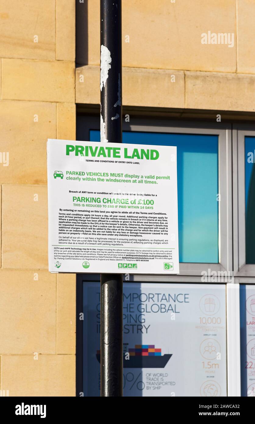 Private land sign and notice of fines at Gateshead, UK Stock Photo - Alamy
