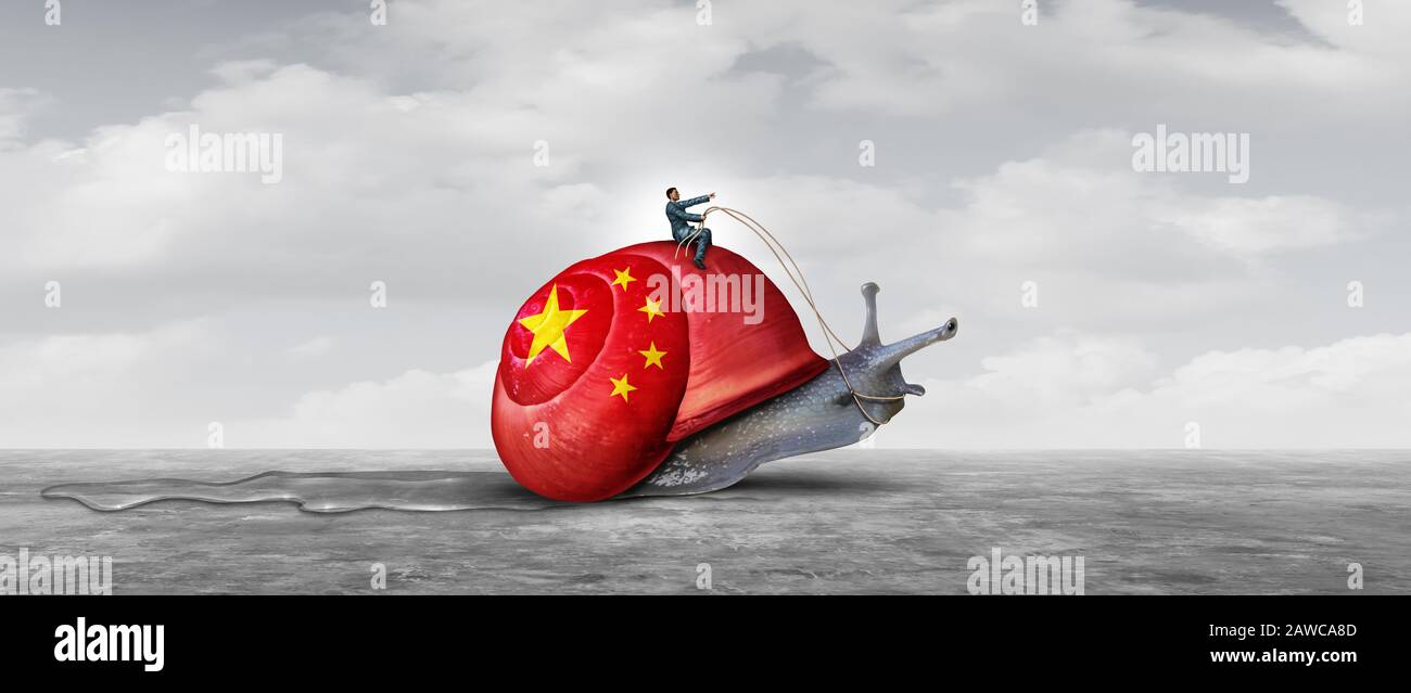 Slow China economy and Chinese economic slowing of business growth as an Asian financial challenge or transportation problems. Stock Photo