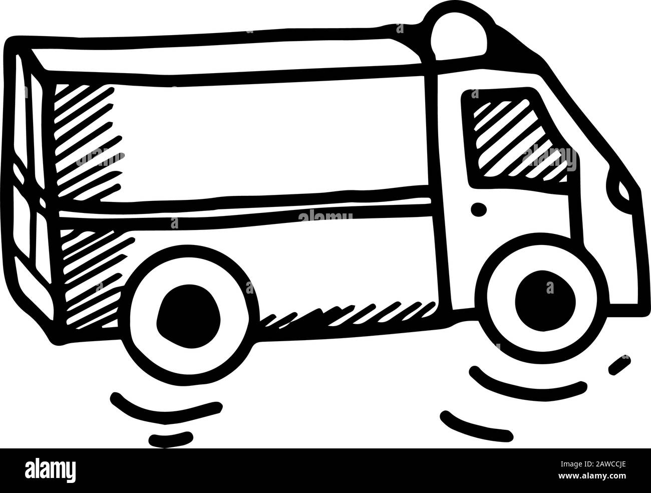 Ambulance or truck in hand drawn doodle style isolated on white background. Vector stock outline illustration. Single. Sign element. Medical equipment Stock Vector