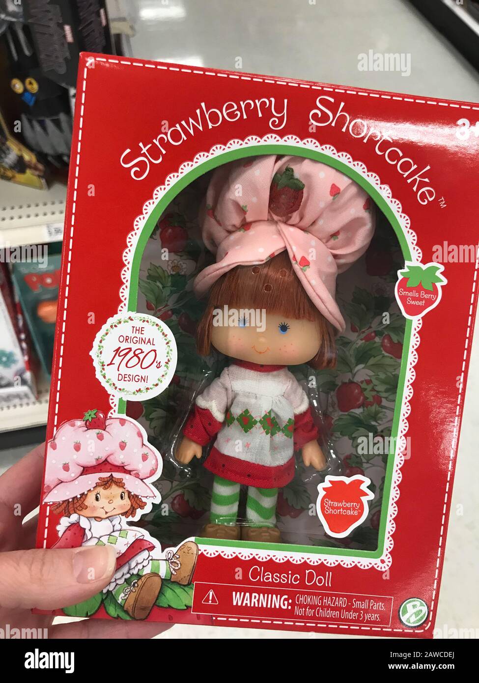 EDISON, NEW JERSEY / USA - June 22, 2018: A Strawberry Shortcake Doll, back from the 1980s, on sale at a local Target store; illustrative editorial Stock Photo