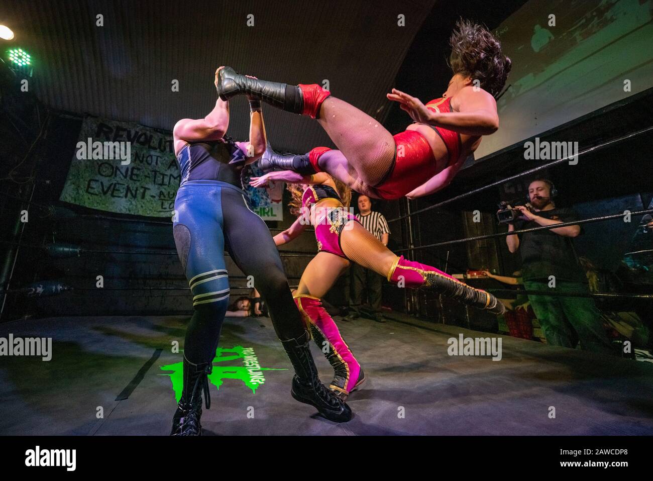 “Reign After Queendom” wrestling tournament by Pro-Wrestling: EVE, a feminist punk-rock full contact wrestling promotion, London, UK Stock Photo