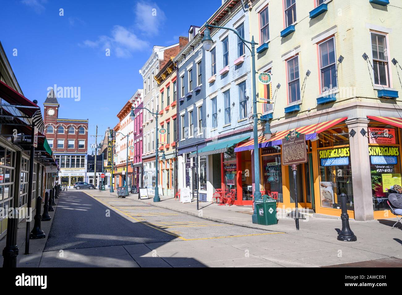 Colorful buildings at Findlay Market in the Over-the-Rhine neighborhood of Cincinnati, Ohio Stock Photo