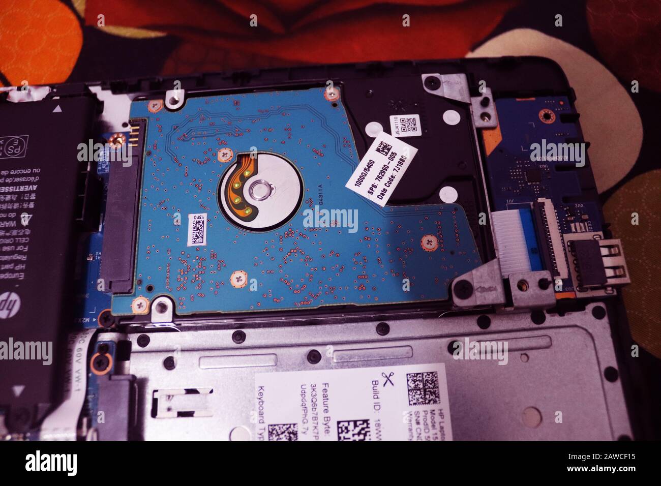 Laptop All Parts when uncover.Laptop Battery,Processor,Hard disk,Ram