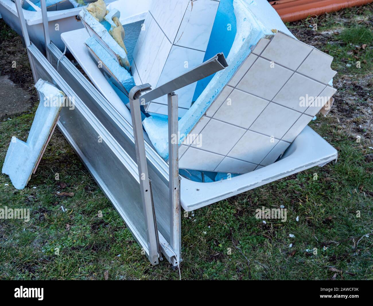 Old bathtub renovation bathroom plumbing Stock Photo Alamy