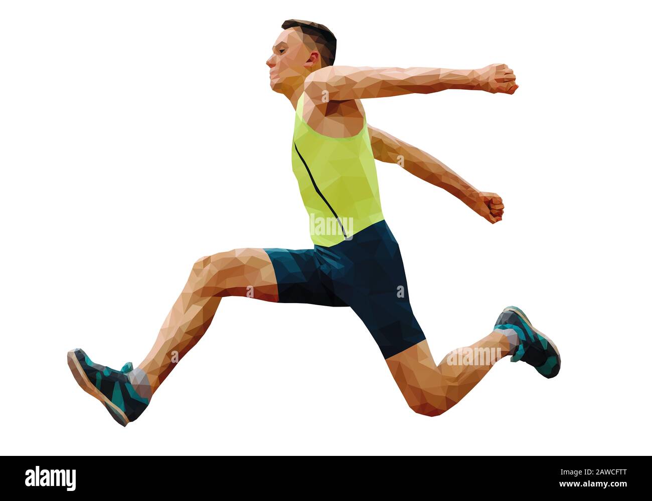 athlete jumping in triple jump polygon vector Stock Photo