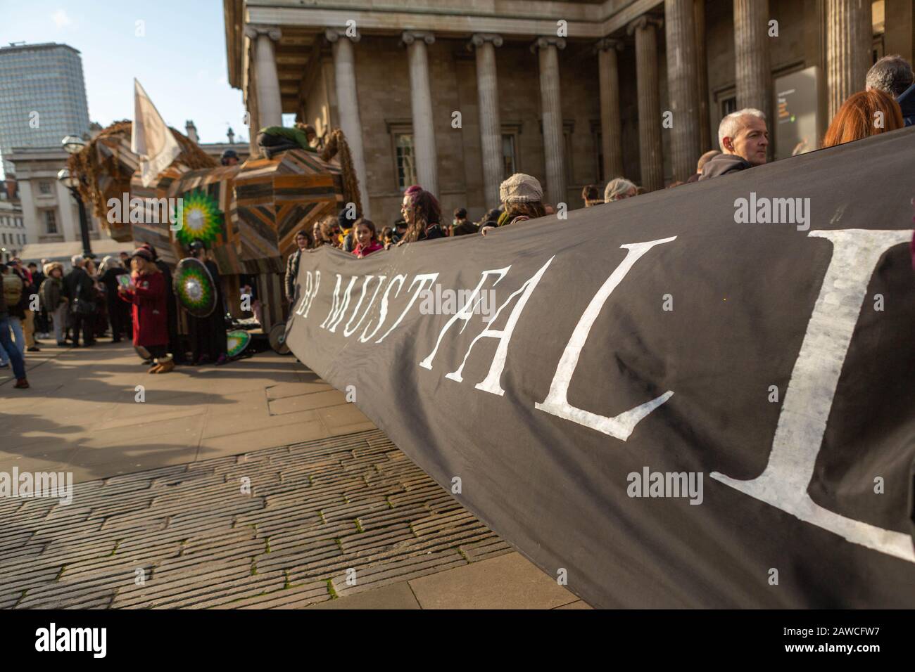 British Museum, London, UK. 8th Feb, 2020. Direct mass action by campaign group BP or not BP, against the museums continued sponsorship by petrochemical giant BP despite the growing climate crisis. Penelope Barritt/Alamy Live News Stock Photo