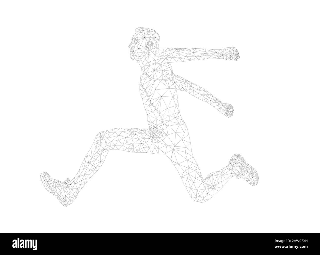 men athlete jumper in triple jump polygon wireframe vector Stock Photo