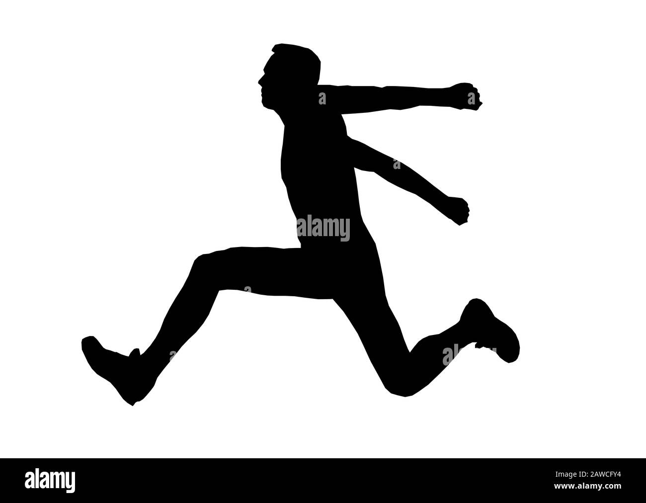men athlete jumper in triple jump black silhouette Stock Photo