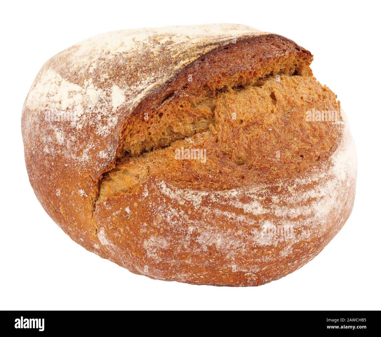 Crusty rye bread cob loaf isolated on a white background Stock Photo