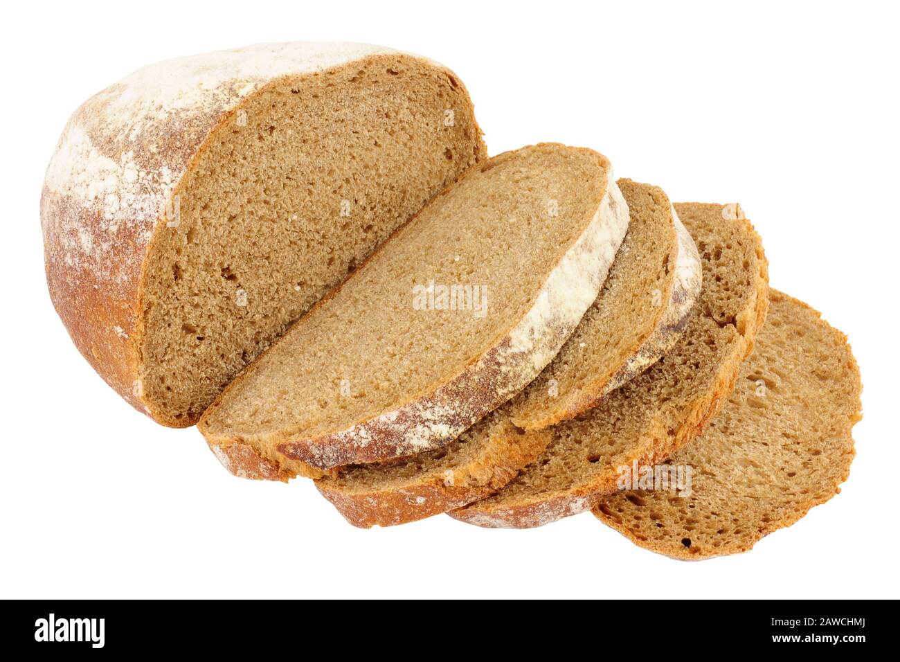 Crusty rye bread cob loaf isolated on a white background Stock Photo
