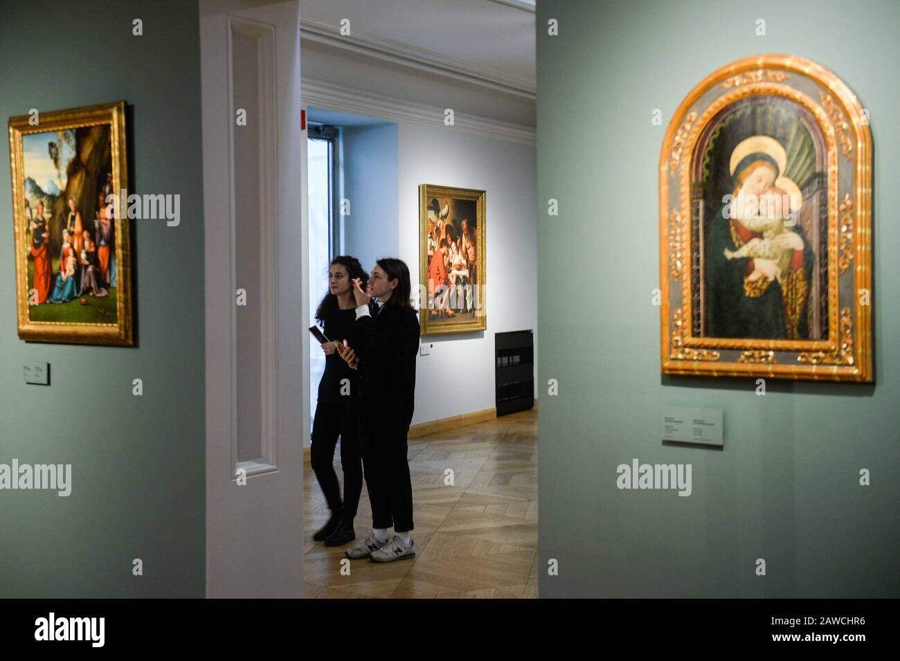 Visitors admire religious paintings at a recently opened Palace of the  Princess Czartoryski Museum. The permanent exhibition at the Palace of the  Princes Czartoryski Museum presents the most valuable art collection in