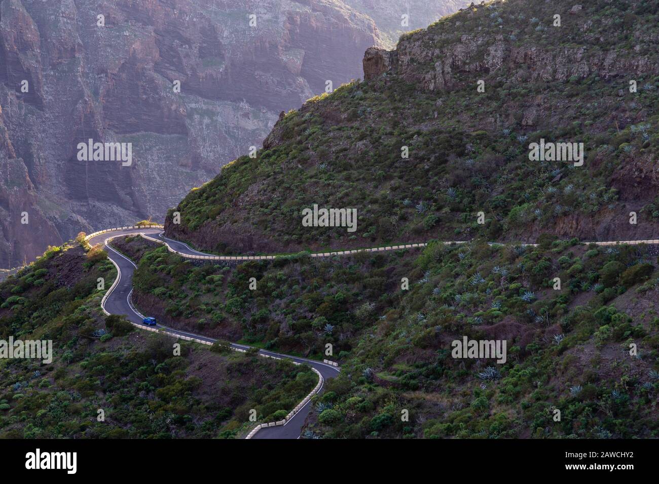 Road through volcanic landscape around Santiago del Teide, Tenerife, Canary Islands Stock Photo