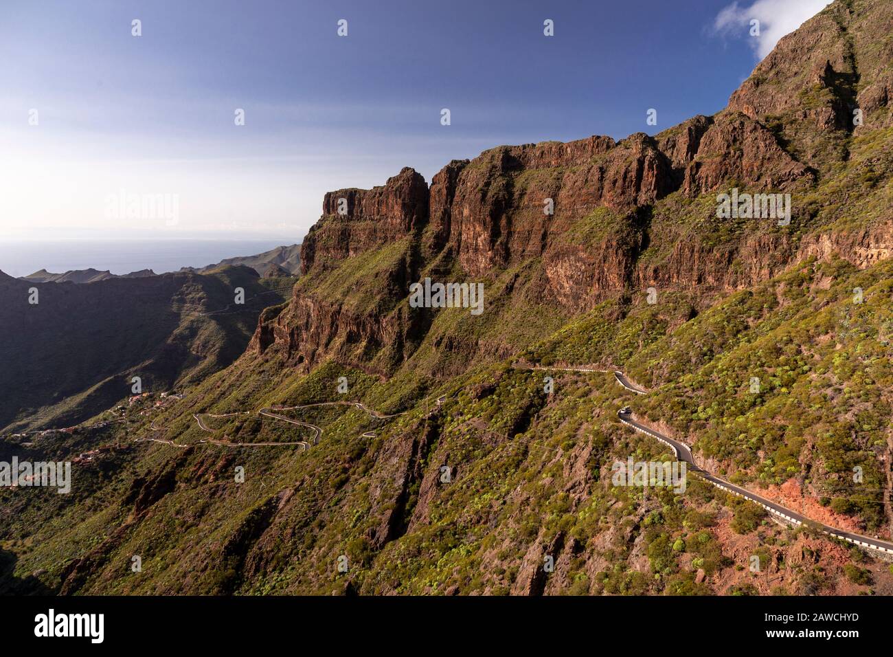 Road through volcanic landscape around Santiago del Teide, Tenerife, Canary Islands Stock Photo