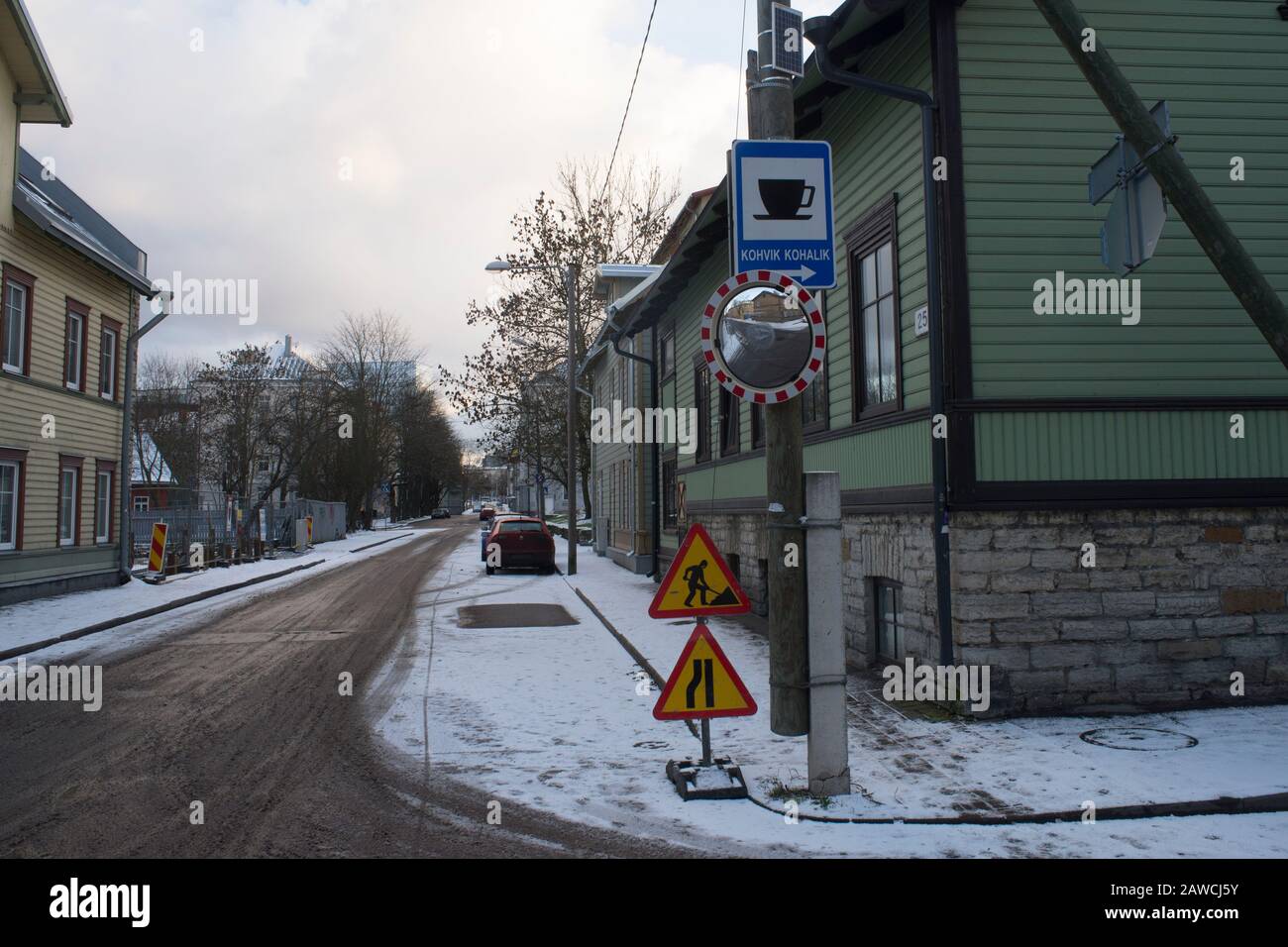 Koldu street , near Kohalik  restaurant, Uus Maailm (a subdistrict of the district of Kesklinn, Tallinn, the capital of Estonia. Stock Photo