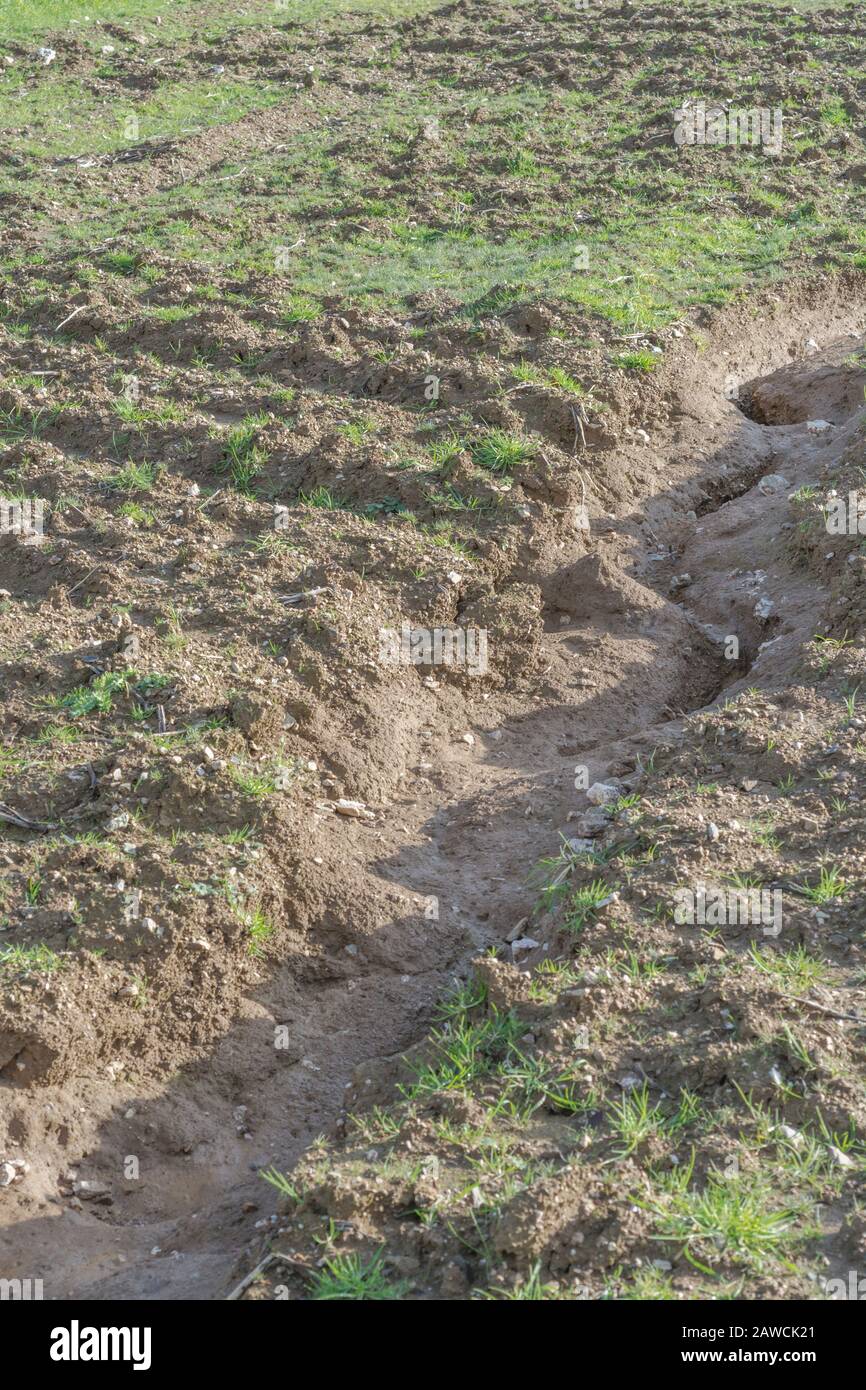 Water erosion channel / rill erosion washout channels in UK arable