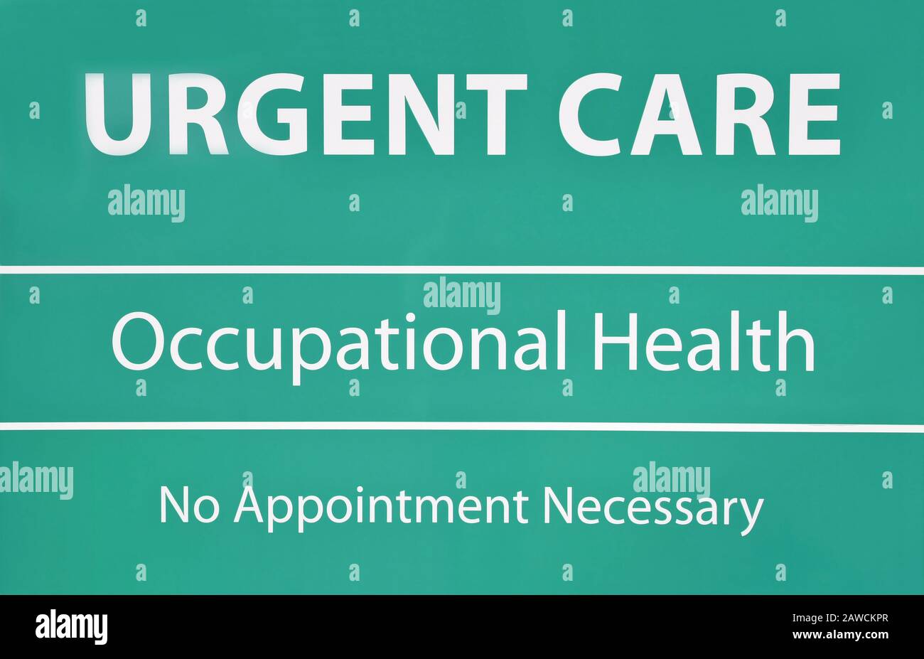 New Urgent Care and Occupational Health Sign with No Appointment Needed Stock Photo