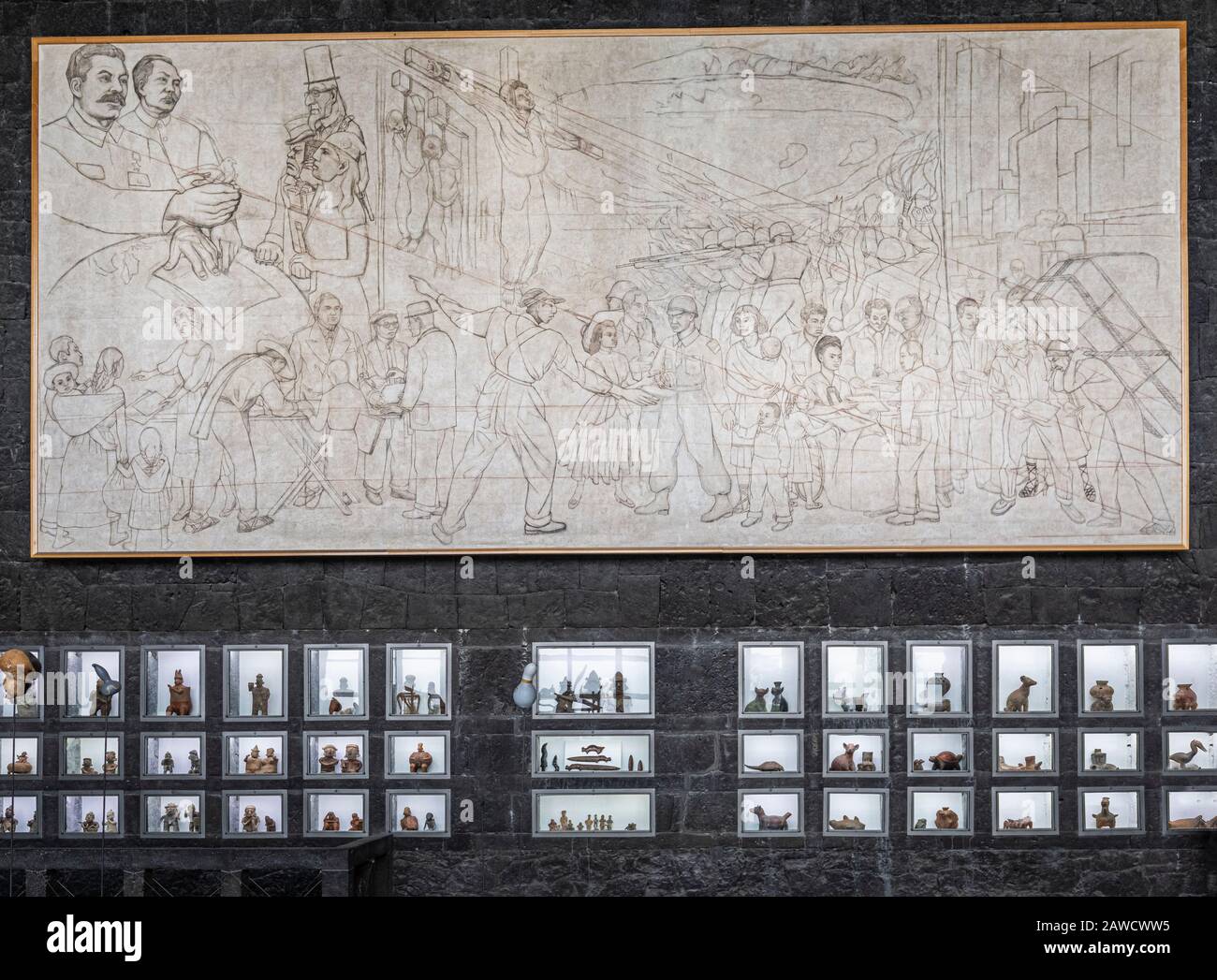 Diego Rivera's Anahuacalli Museum contains his original sketch of the controversial Rockefeller mural, Mexico City, Mexico. Stock Photo