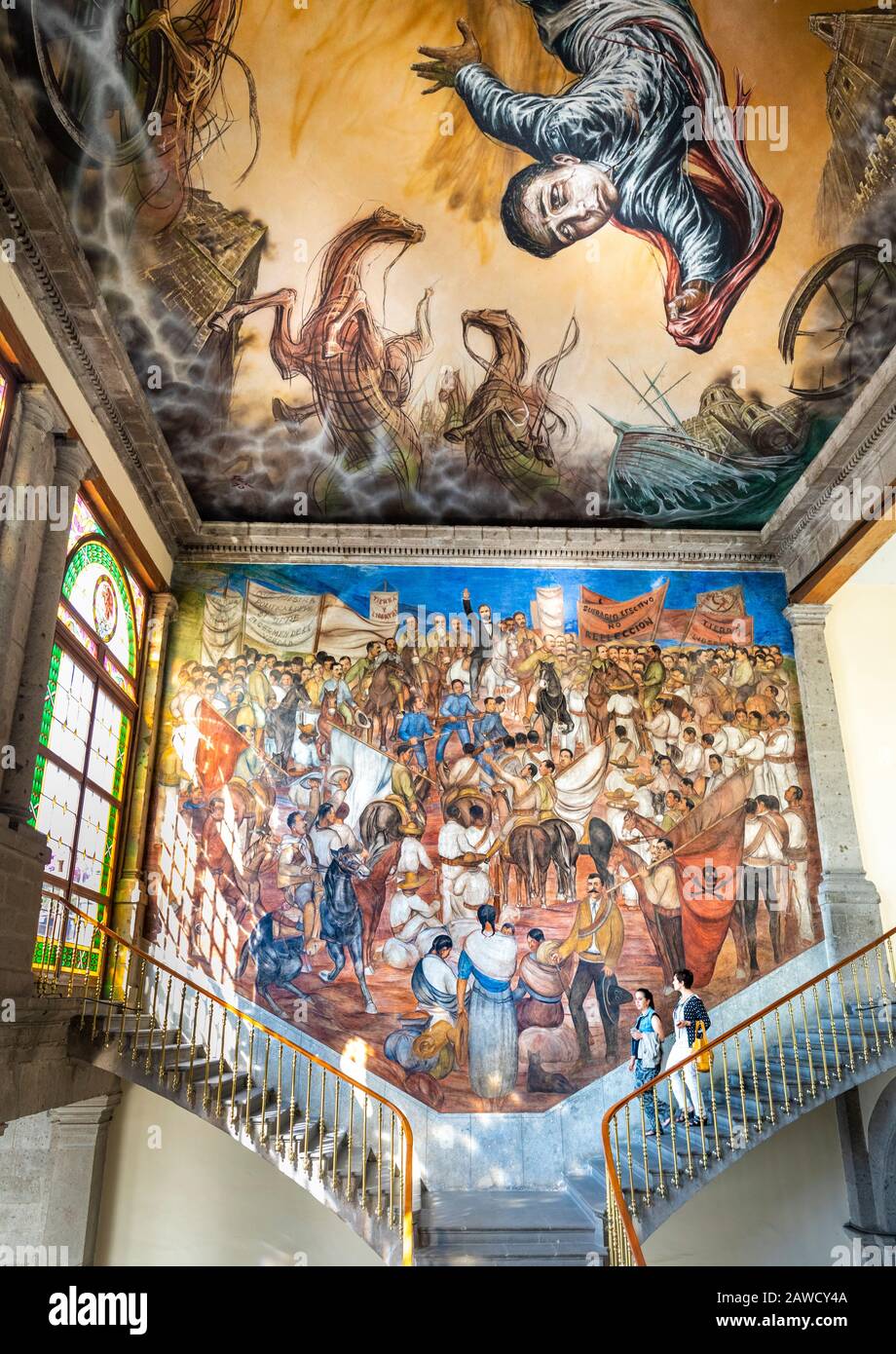 Mother and daughter walk down the steps of the National Museum of History in Chapultepec Castle, Mexico City, Mexico. Stock Photo