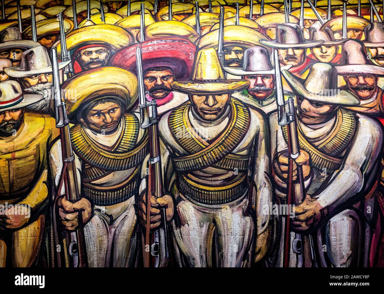 Detail of David Siqueiros mural in the Chapultepec Castle in Mexico City, Mexico. Stock Photo