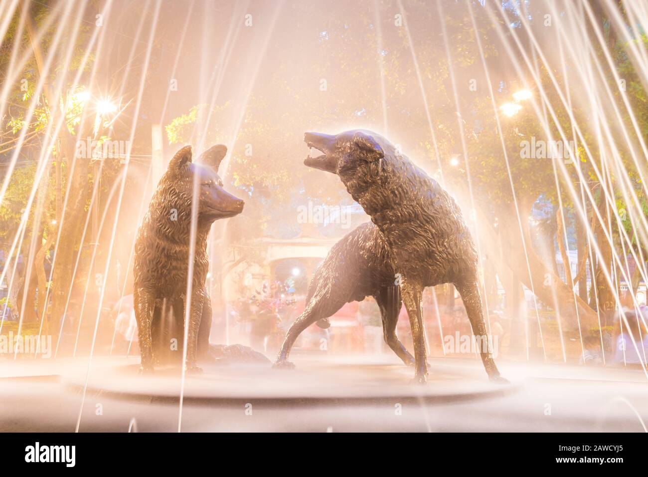 The iconic coyote fountain of Coyoacan in Mexico City, near the home of Frida Kahlo. Stock Photo