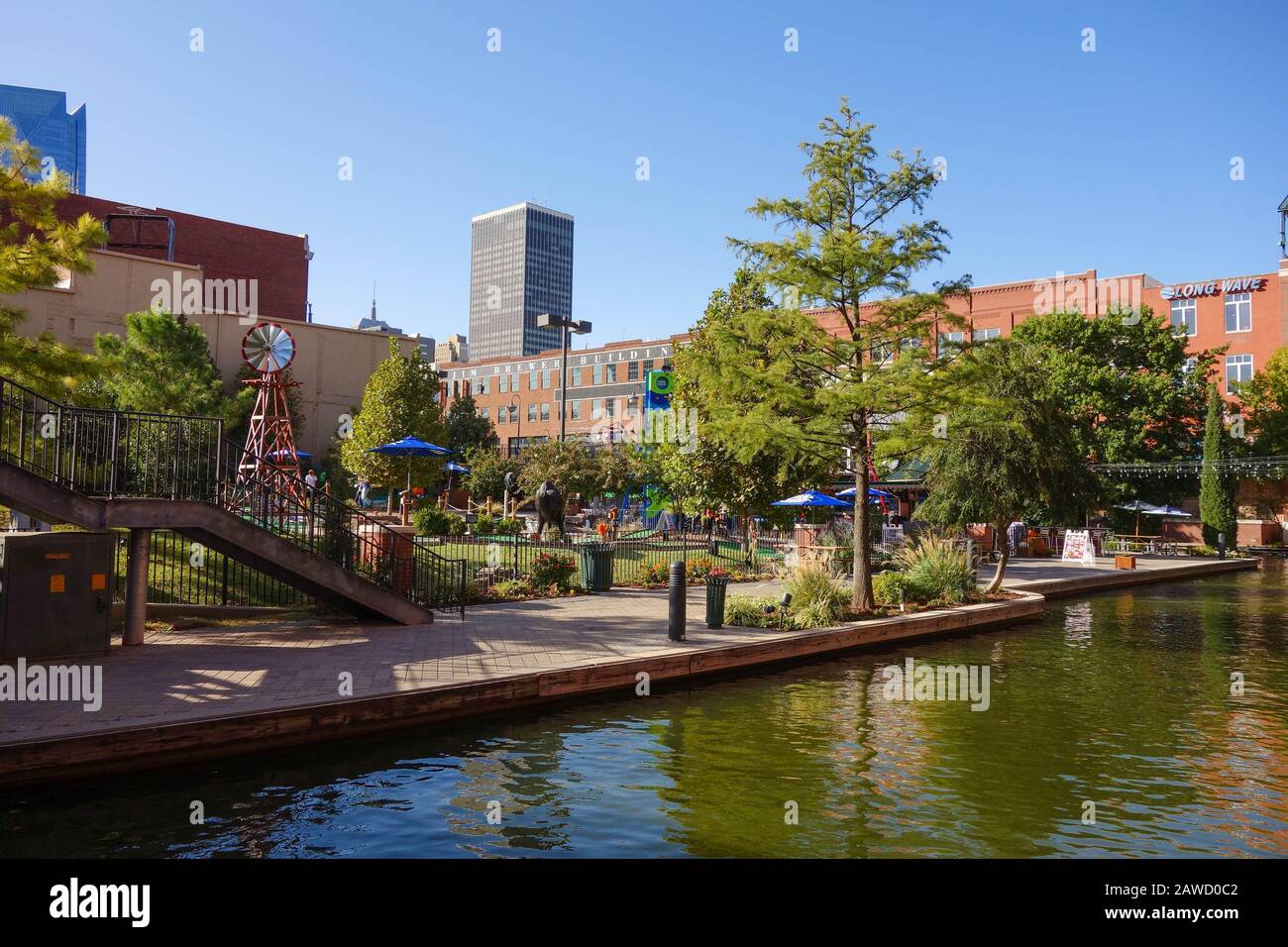 Bricktown walk along the canal in downtown Oklahoma City, OK Stock
