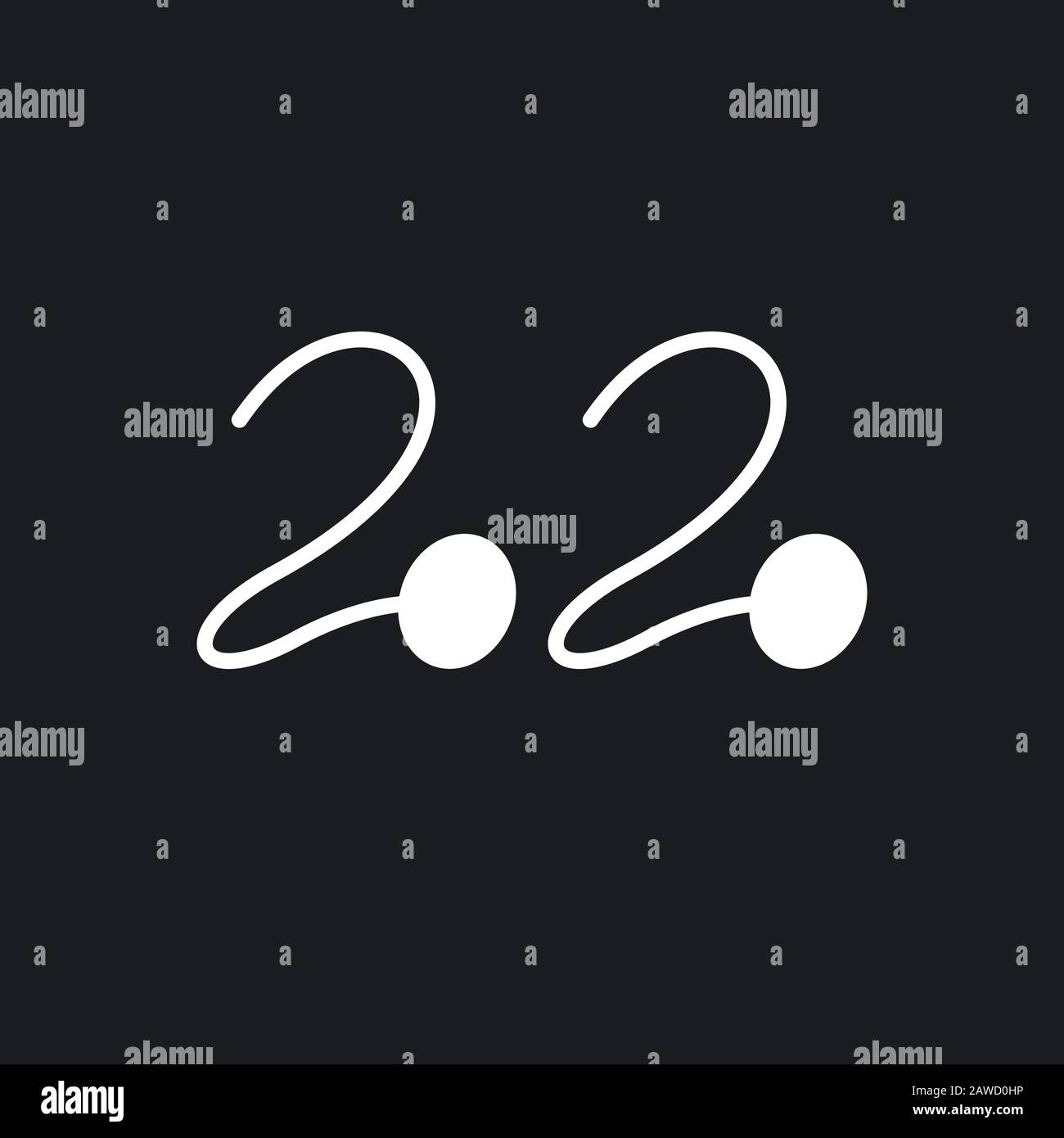 Happy new year 2020. White text design isolated on black background. Hand-draw vector greeting illustration . Card. Doodle. Print. Stock Vector