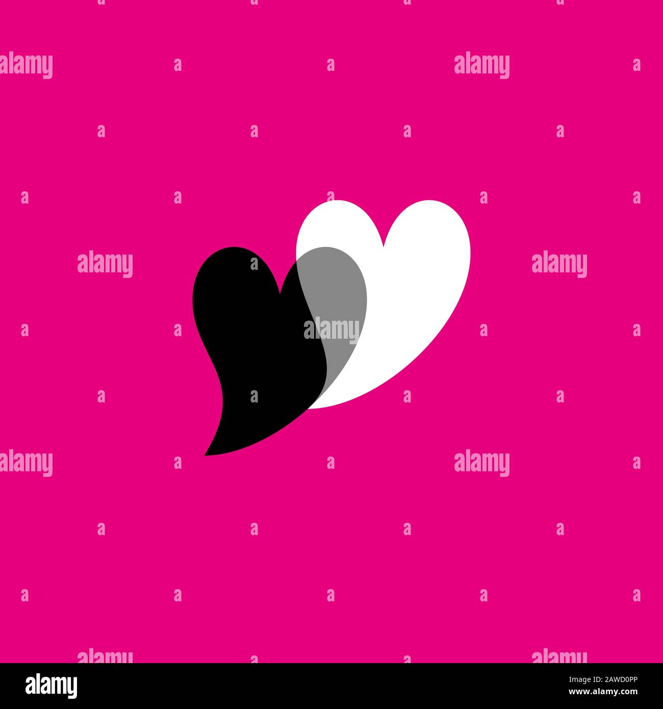 Black white romantic hearts icons isolated on pink background. Happy valentines day and wedding design elements. Love symbol for your web site design, Stock Vector