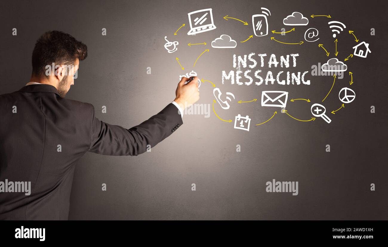 businessman drawing social media icons with INSTANT MESSAGING ...