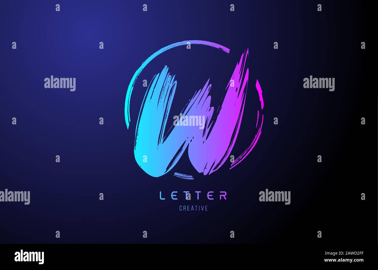 alphabet W letter logo grunge brush blue pink logo icon design template ...