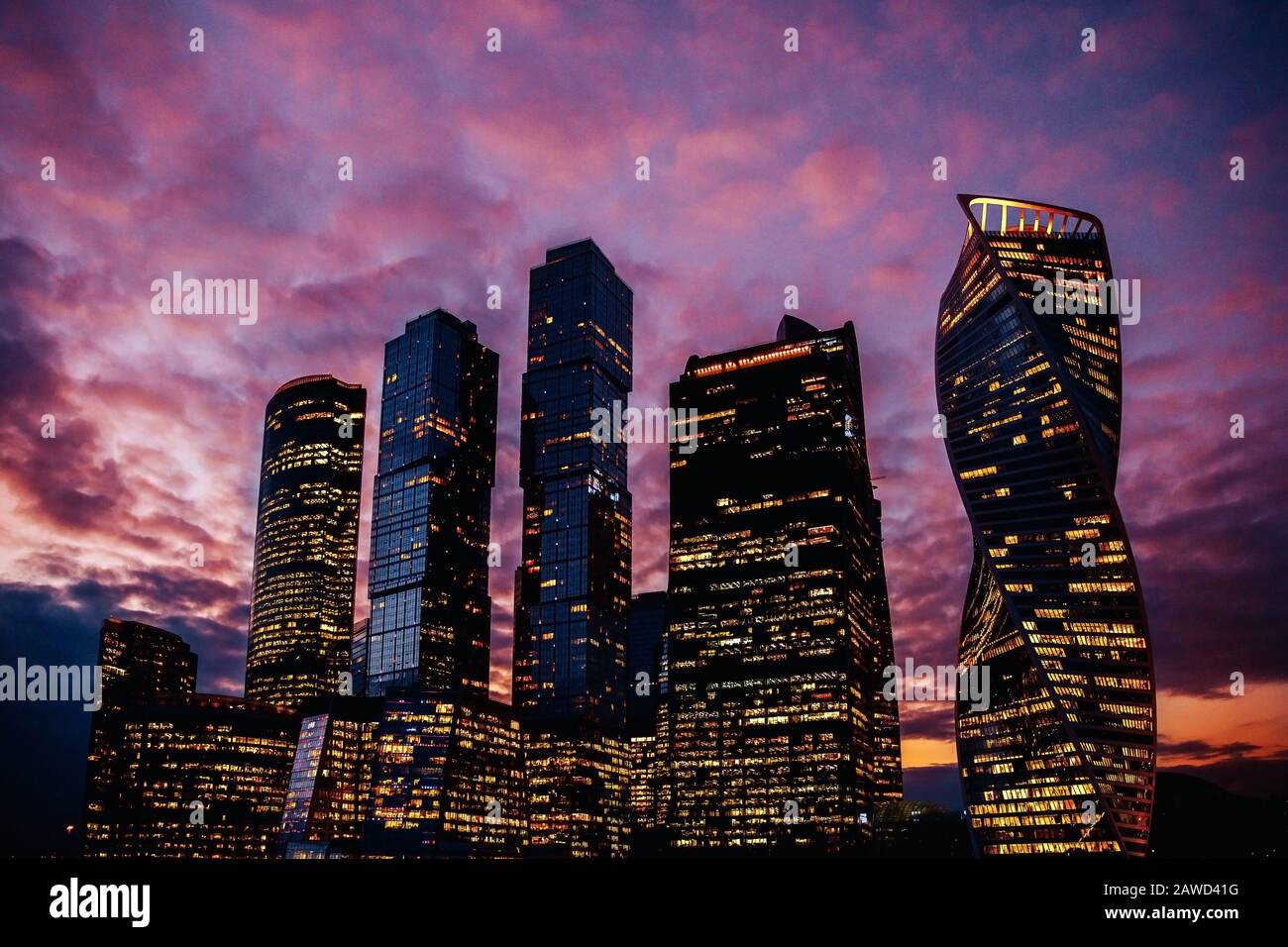 Moscow city International Business Center sunset Russia Stock Photo