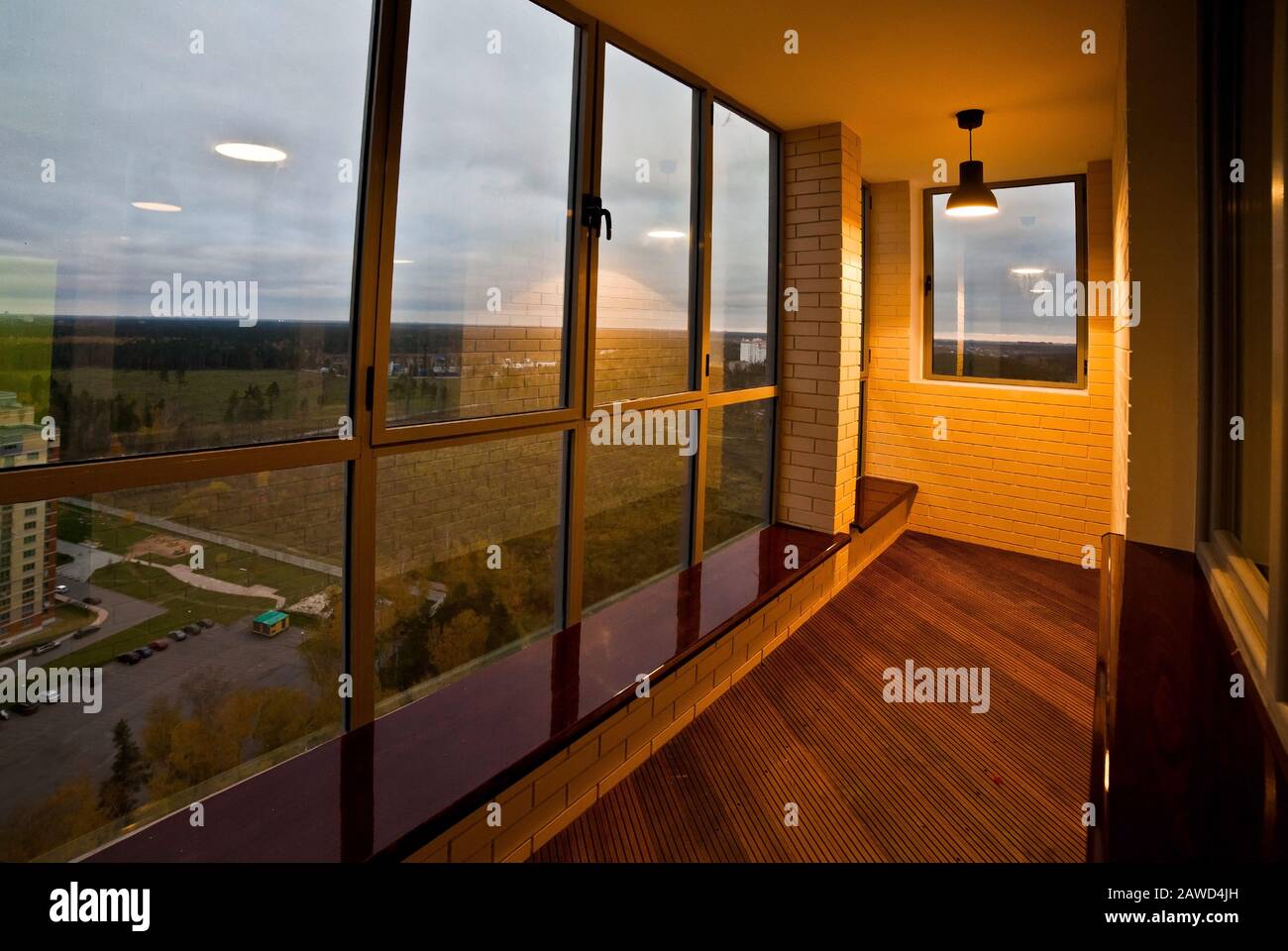 interior of a room with panoramic Windows without people Stock Photo