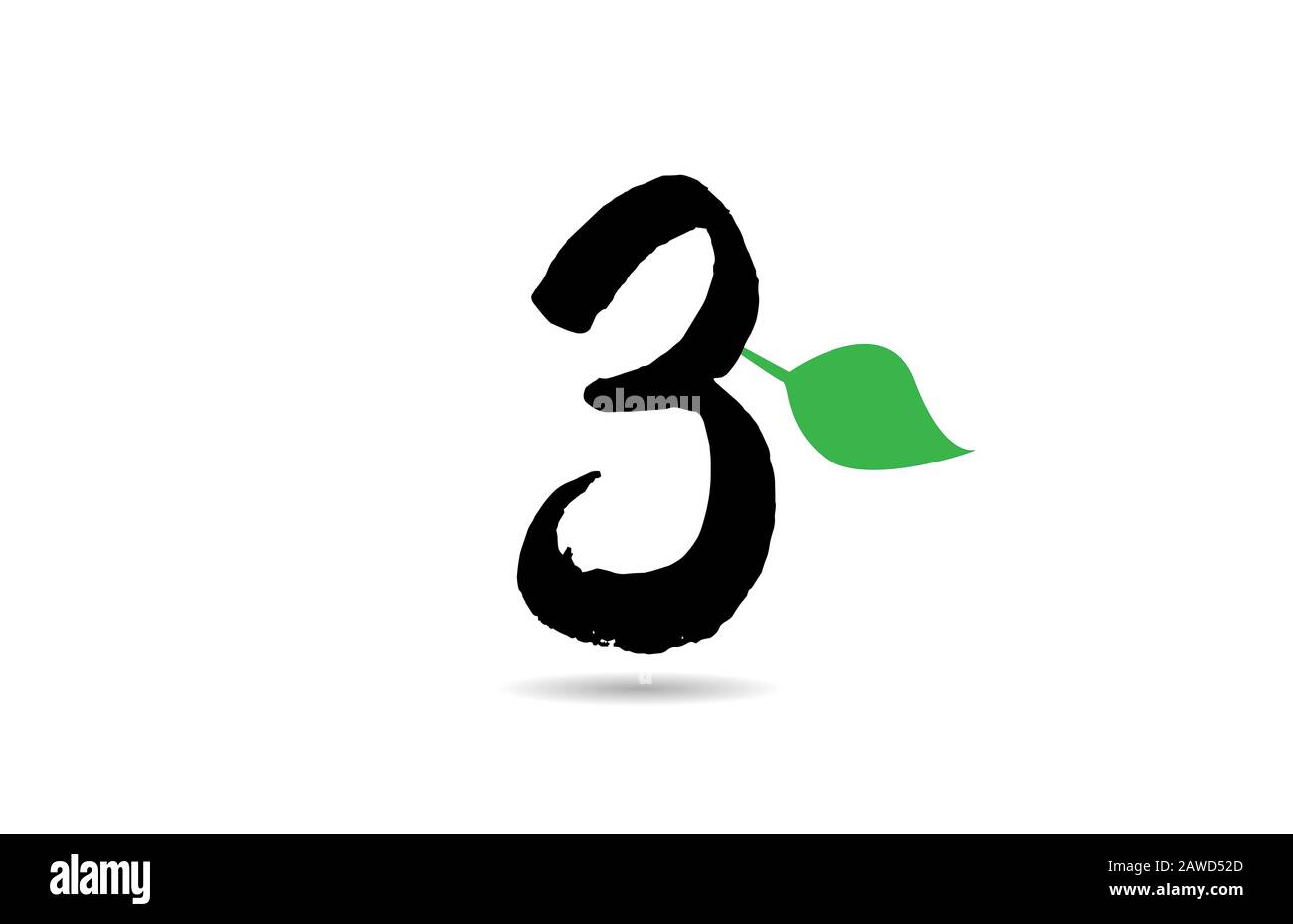 grunge number 3 three handwritten geen leaf logo icon design template ...