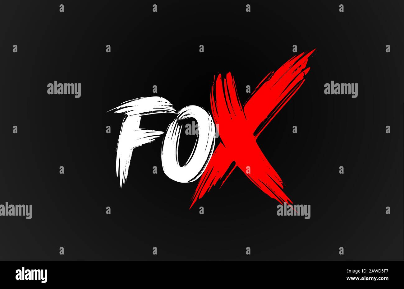 red white black fox grunge word text for typography icon logo design. Hand drawning brush stroke Stock Vector