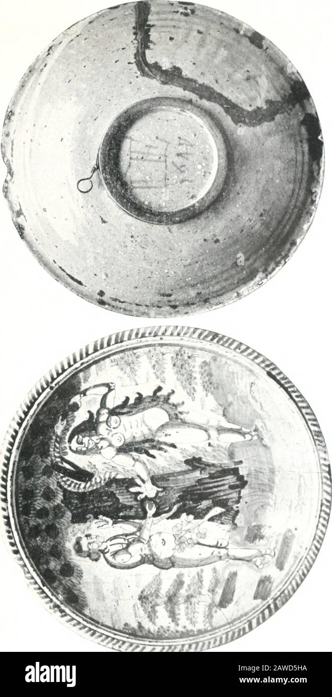 Blue dash chargers and other early English tin enamel circular dishes . Glaisher Collection D1663 T. S. Adam and Eve. Dia. 15f inch. A. Darby Collection,p 1363 I. M. Ship. Dia. 21 inch. British Museum. C 1663 I. M. Arms of Blacksmith Company. 52. 5777577/^ It. licc pi,: &lt;i BLUE DASH CHARGERS Dia. 16 inch. Brighton Museum. (Compare initials with above ; perhaps the top letters are the same.) P 2 1668 C. R. King (Charles II.). Dia. 13i inch. British Museum. Stock Photo