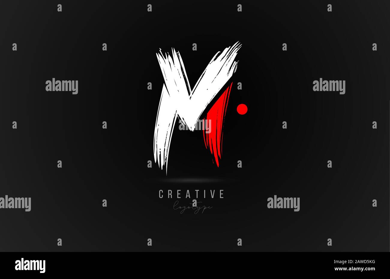 brush stroke letter M logo alphabet icon design template in white and ...
