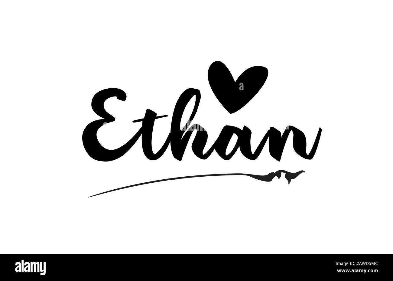 Ethan name text word with love heart hand written for logo typography