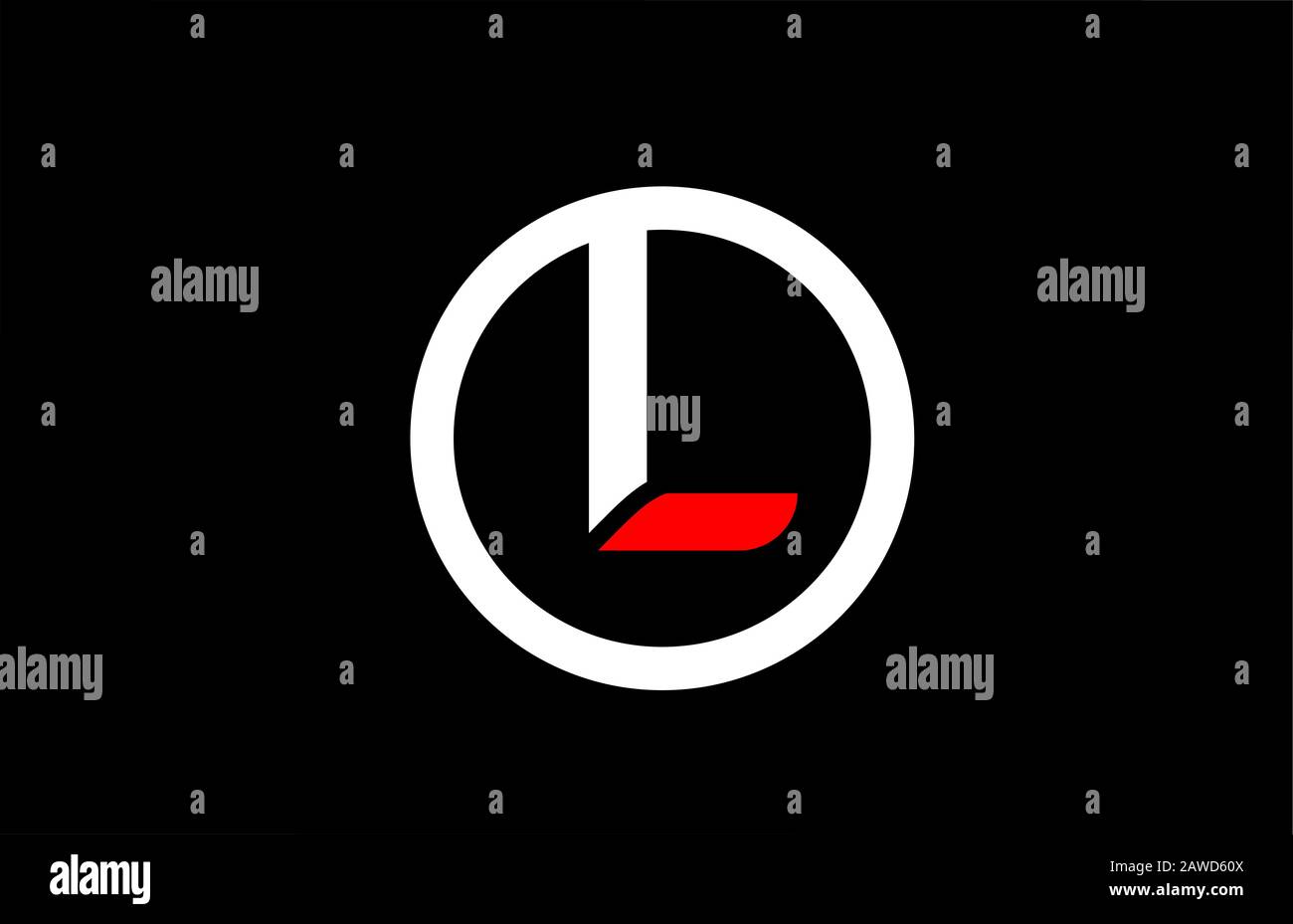 L alphabet letter with circle in black red white for company logo icon ...