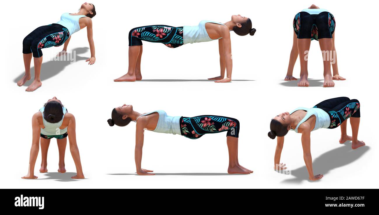 Virtual Woman in Yoga Table Pose with 40 angles of view on a white
