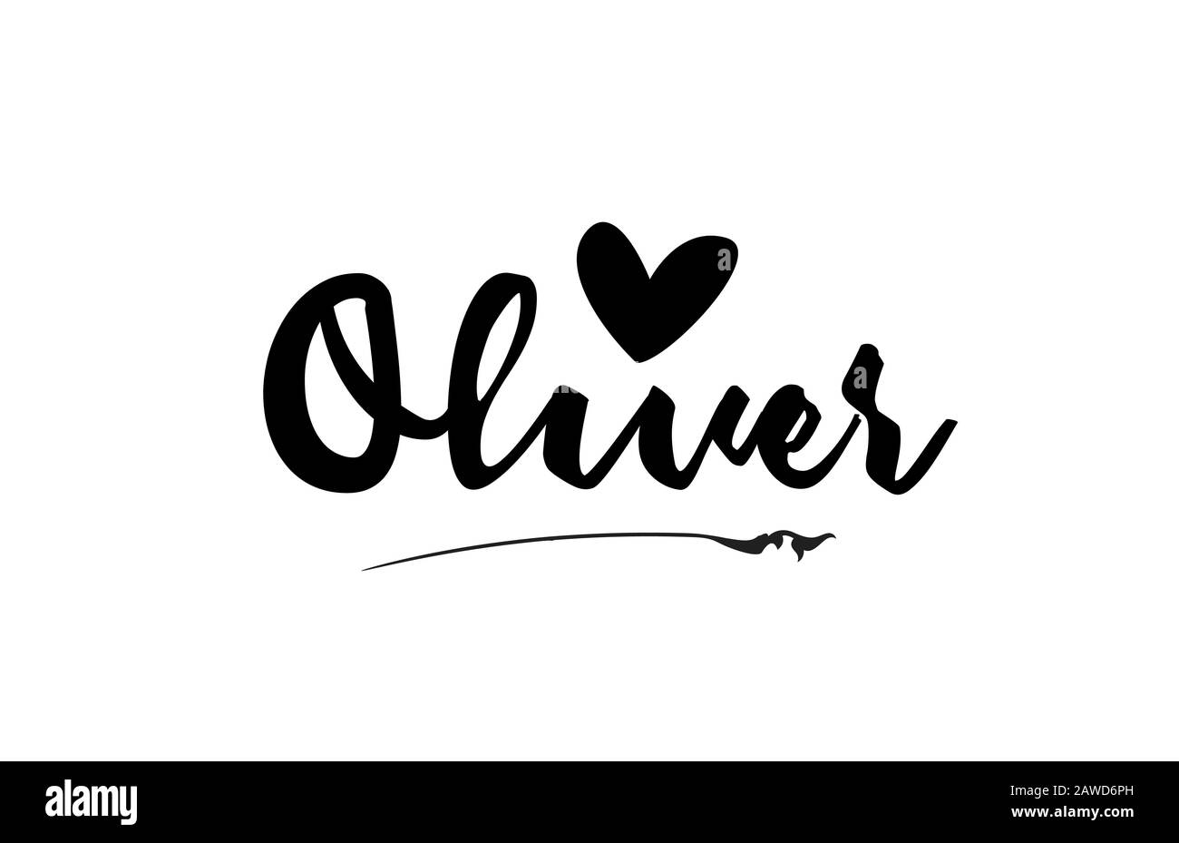 Oliver name text word with love heart hand written for logo typography design template. Can be used for a business logotype Stock Vector