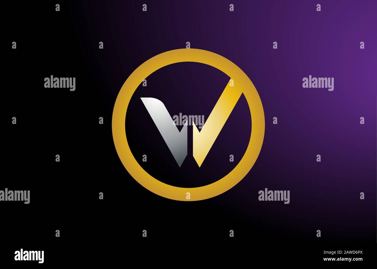 W gold golden silver metal metallic alphabet letter logo icon design ...