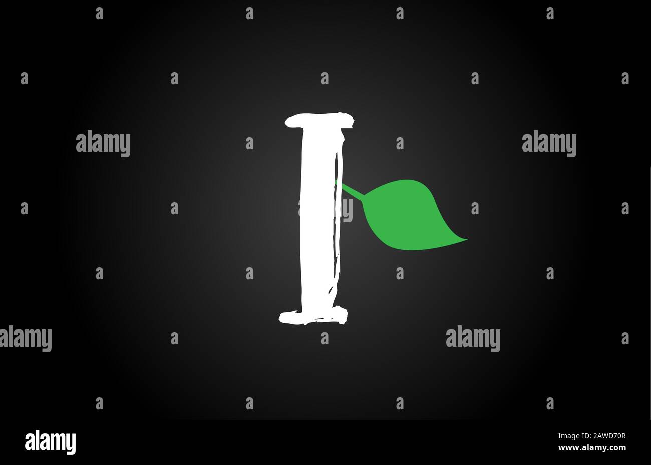 letter grunge handwritten I geen leaf alphabet letter logo icon design ...