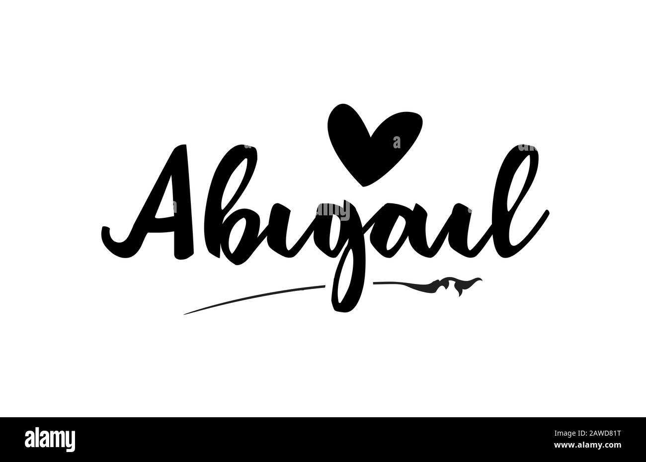 Abigail name text word with love heart hand written for logo typography design template. Can be used for a business logotype Stock Vector