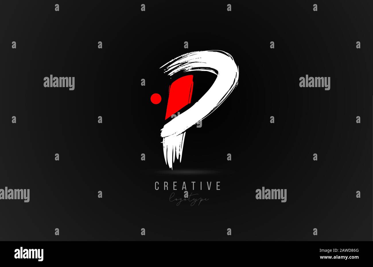 brush stroke letter P logo alphabet icon design template in white and ...