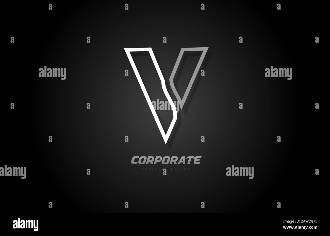 black and white line company business V letter alphabet logo icon ...