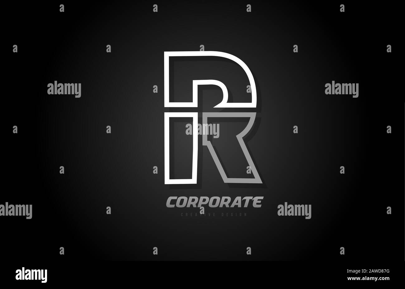 black and white line company business R letter alphabet logo icon ...