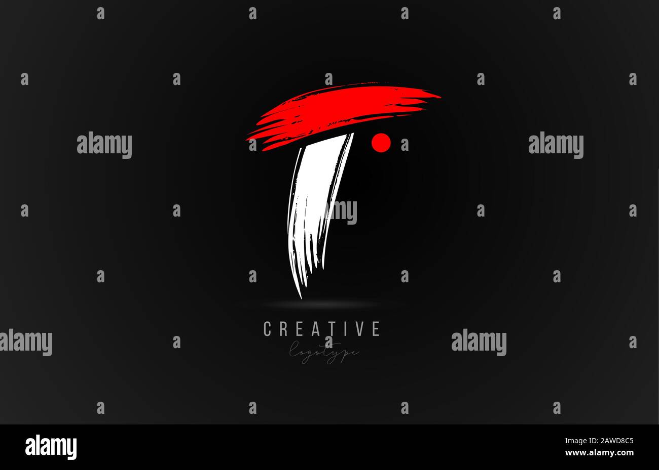 brush stroke letter T logo alphabet icon design template in white and ...